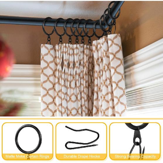 24 Pcs Metal Curtain Rings with 24 Pcs Pin Hooks,1.26in(32mm) Diameter Shower Curtain Rings for Home Window Shower