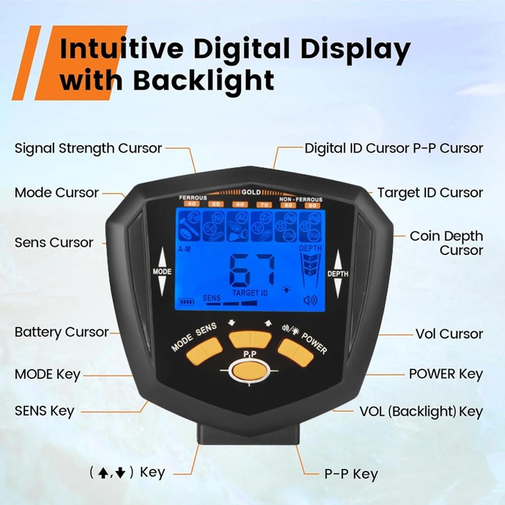Higher Accuracy Gold Detector with Bigger LCD Display, 6 Professional Modes, Adjustable Metals Detectors, 10" Coil Metal Detecto