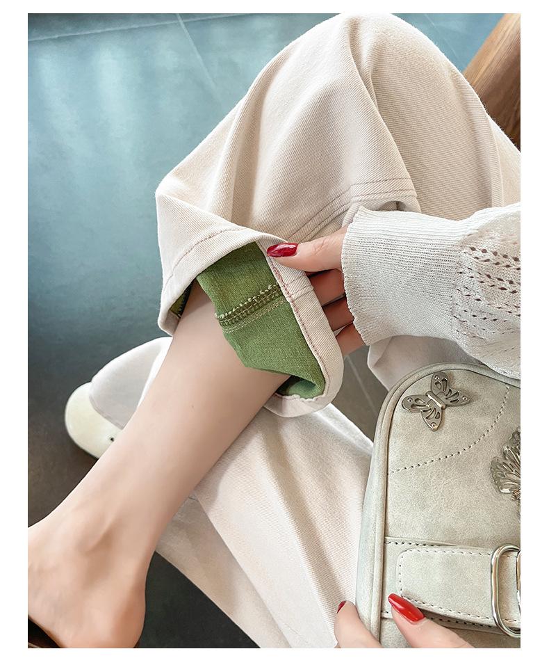 Women's High Waist Pink Wide-Leg Jeans - Spring 2025 Collection, Loose Fit, Petite Cigarette Straight Leg Style