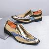 Gold Black Loafers Men PU Spliced Rivet Decorative Pointed Banquet Shoes Low Heel Business Casual Shoes Classic Hairstyle Shoes