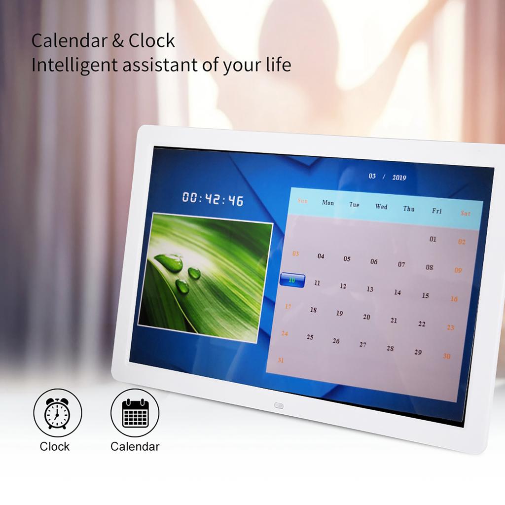 17Inch 1440*900HD Digital Photo Picture Frame Alarm Clock Player Album Remote Control White