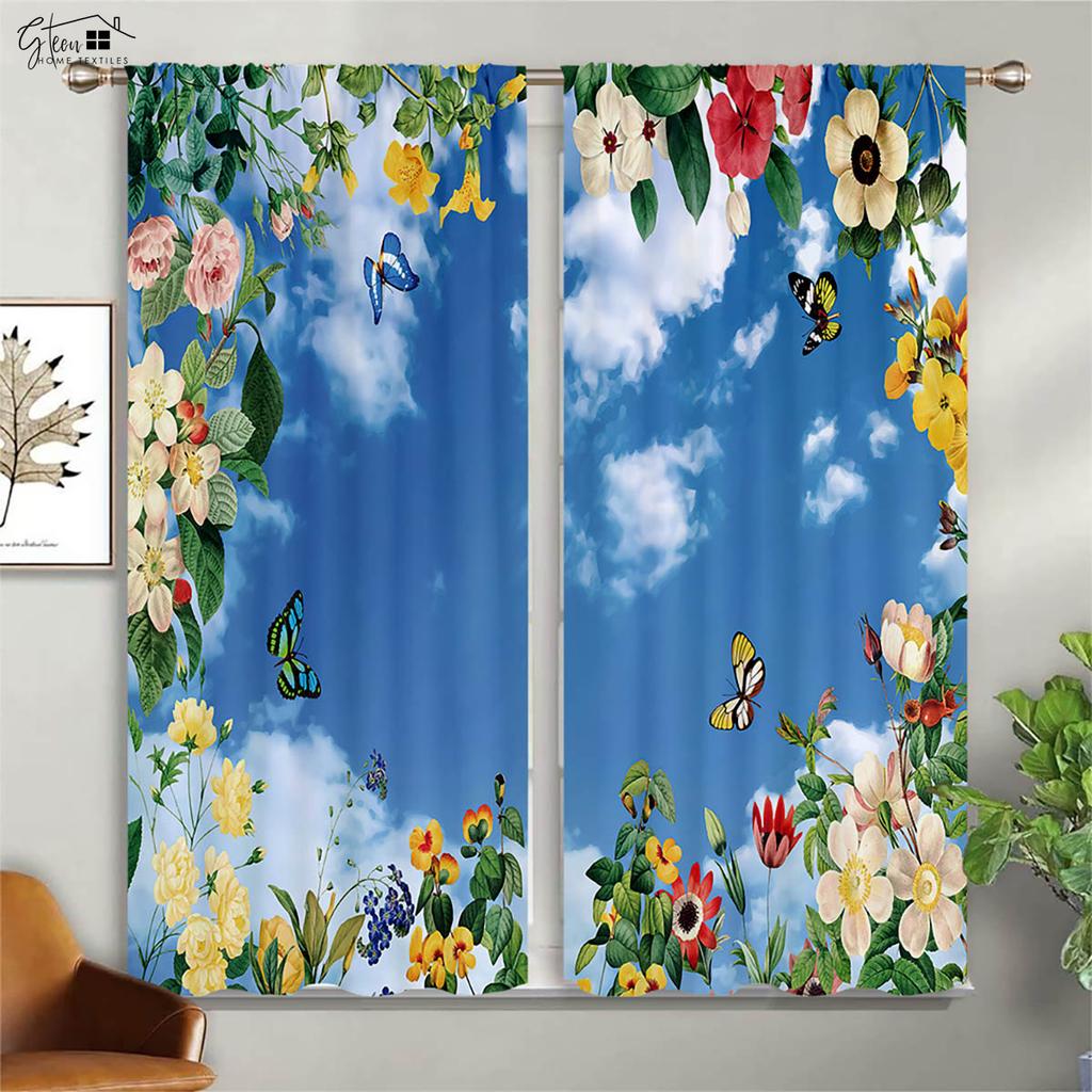 Schmetterling Liebe Blume Vorhänge Pastoral Schön Retro Schlafzimmer Wohnzimmer Arbeitszimmer Polyesterfaser 3D-Druck Dekovorhang