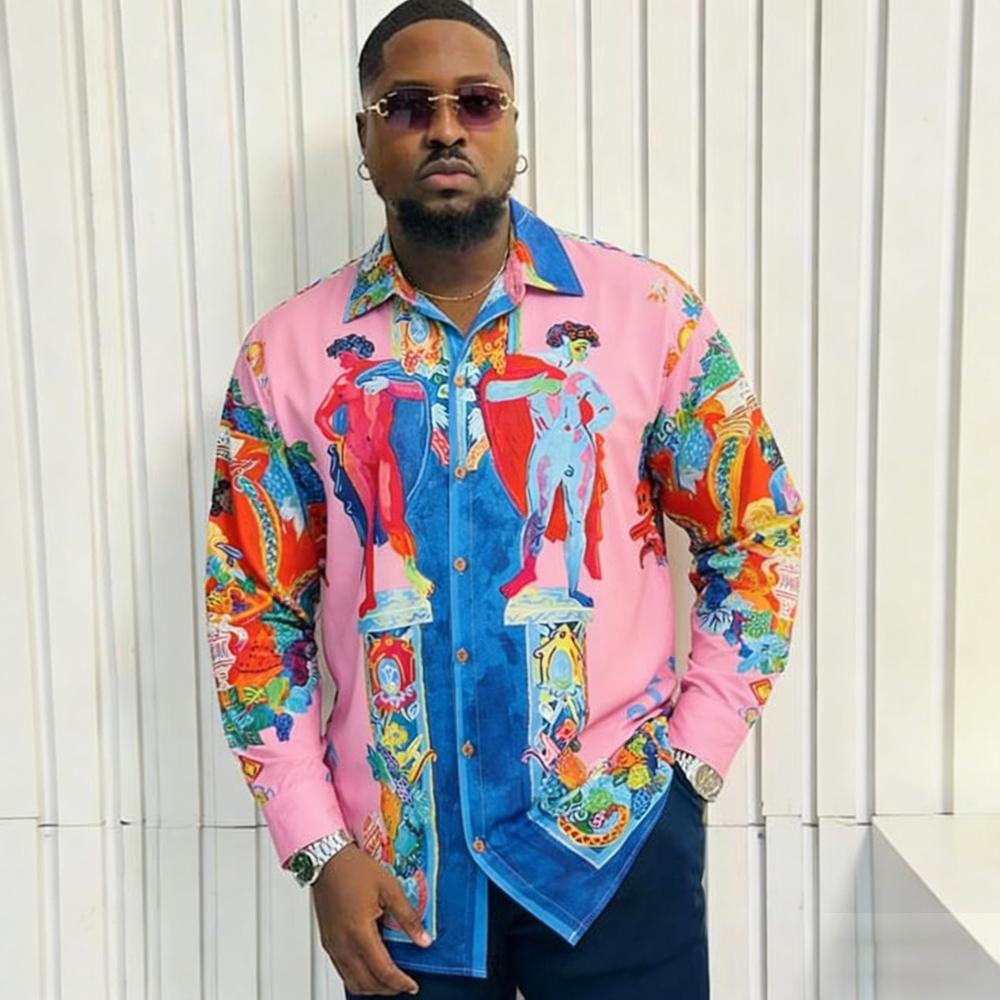 Camicia da Uomo Francese a Maniche Lunghe Fantasia Barocca Stampata ad Alta Definizione Vacanza Hawaiana Abbigliamento Sociale da Uomo Asciugatura Rapida