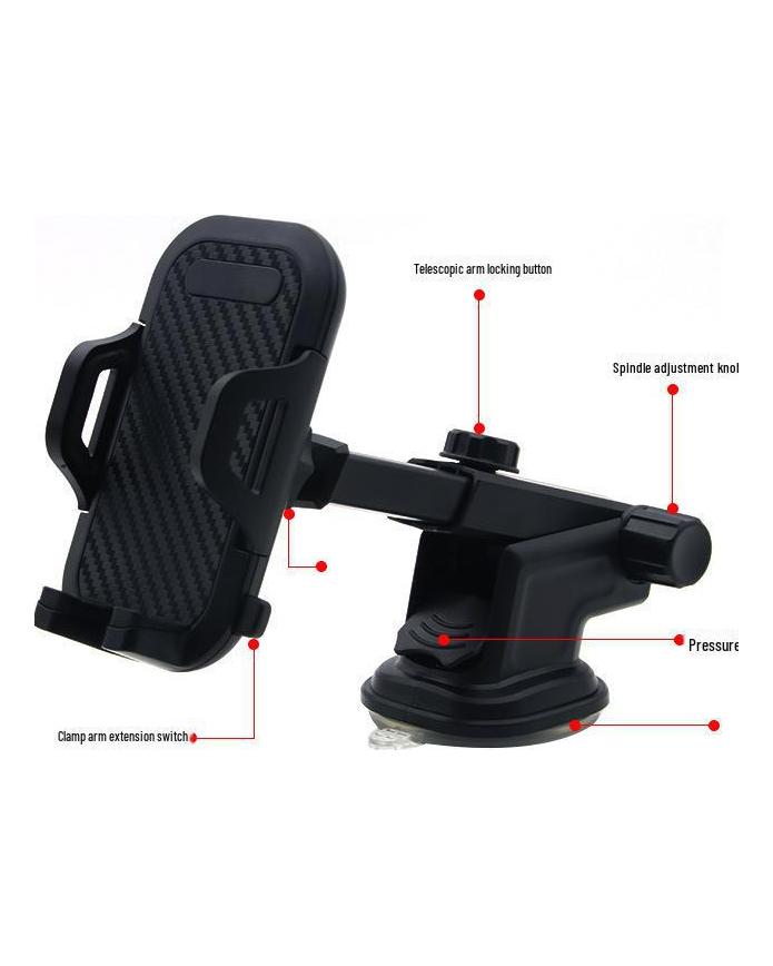 Car Mobile Phone Holder with Telescopic Suction Cup, Air Outlet Clip, and Carbon Fiber Panel Mount for the Navigator and Instrument Panel.