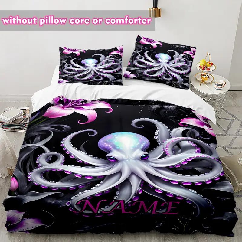 Vintage Octopus Duvet Cover Set, Nautical Sea Life Print Quilt Cover, Soft Comfortable Breathable Bedding Set For Home Decor