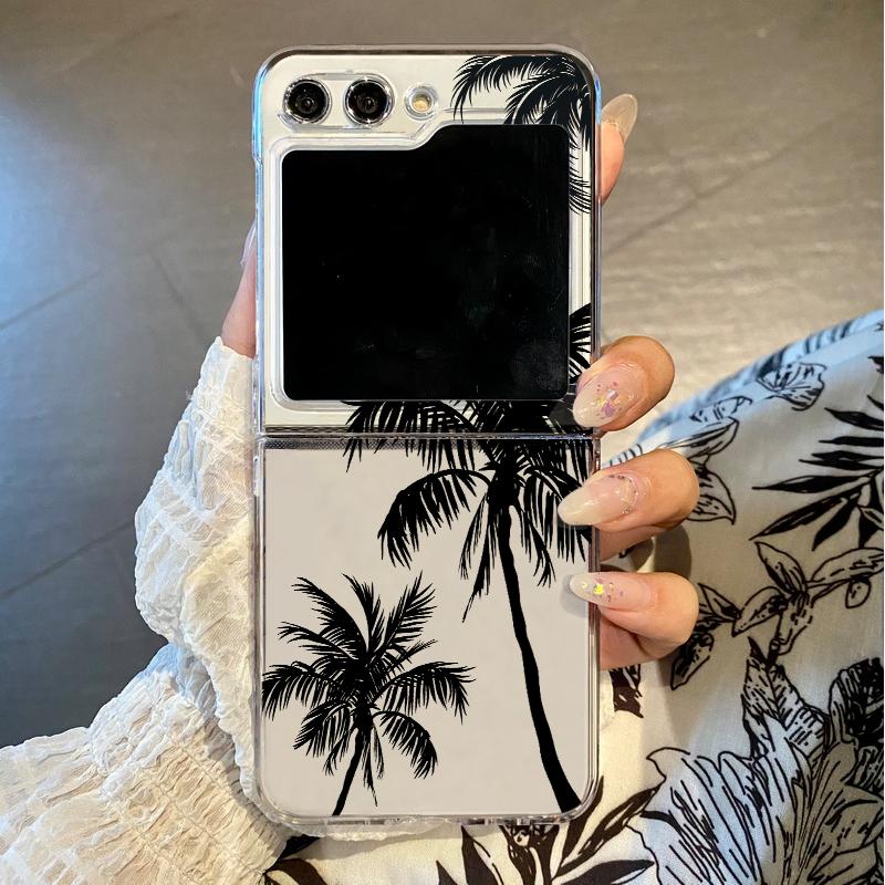 Coconut Tree Printed Clear Case For Samsung Galaxy Z Flip7 Flip6 Flip5 Hard Folding Phone Cover For Samsung Z Flip 7 6 5 4 3 5G