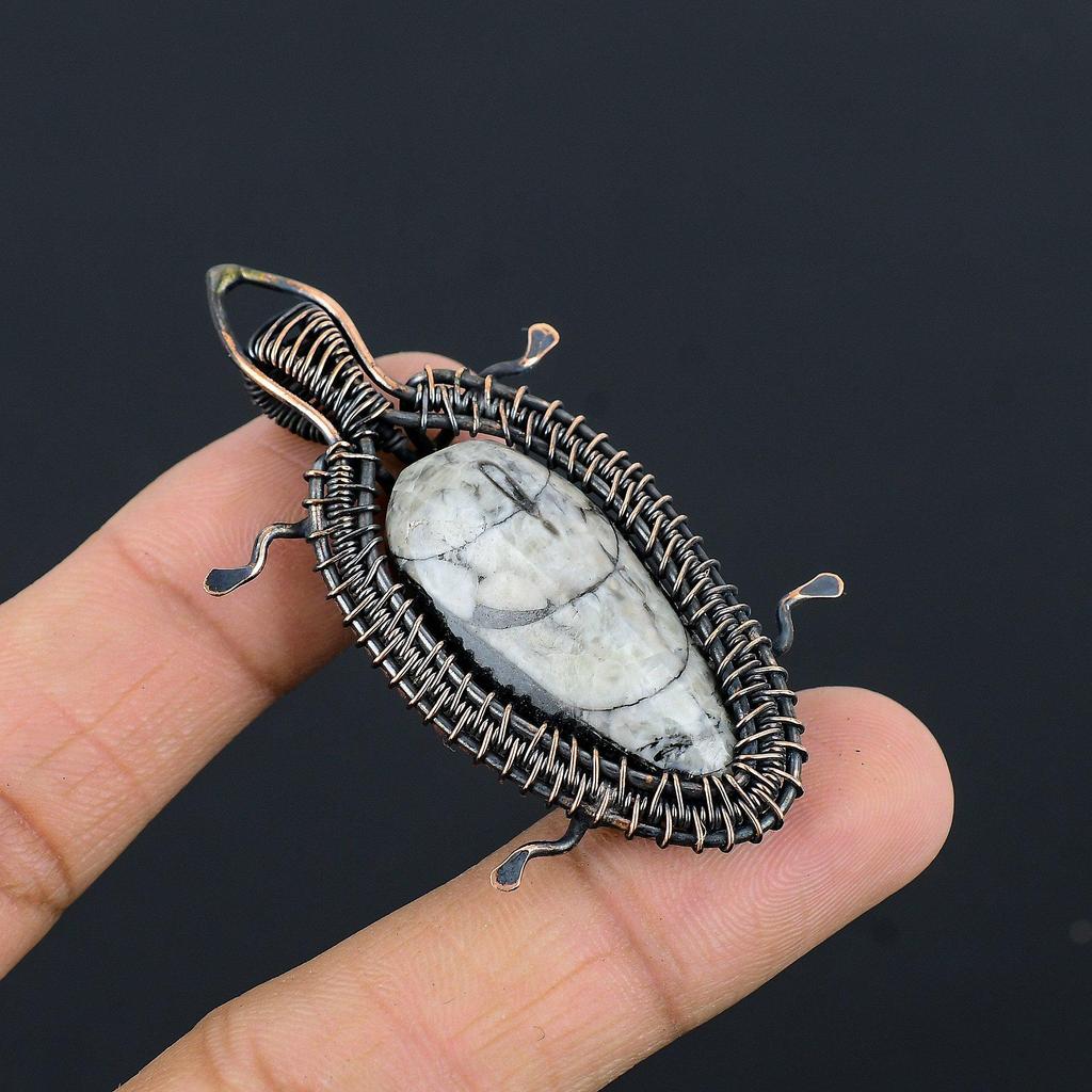 Orthoceras Fossil Jewelry, 999 Copper Wire Wrapped Pendant Handmade Gemstone Jewelry, Gifts For Wedding Pendant