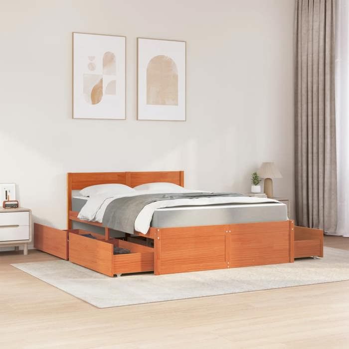 Maison Exclusive - Lit avec tiroirs/matelas cire marron 120x200 cm bois massif pin
