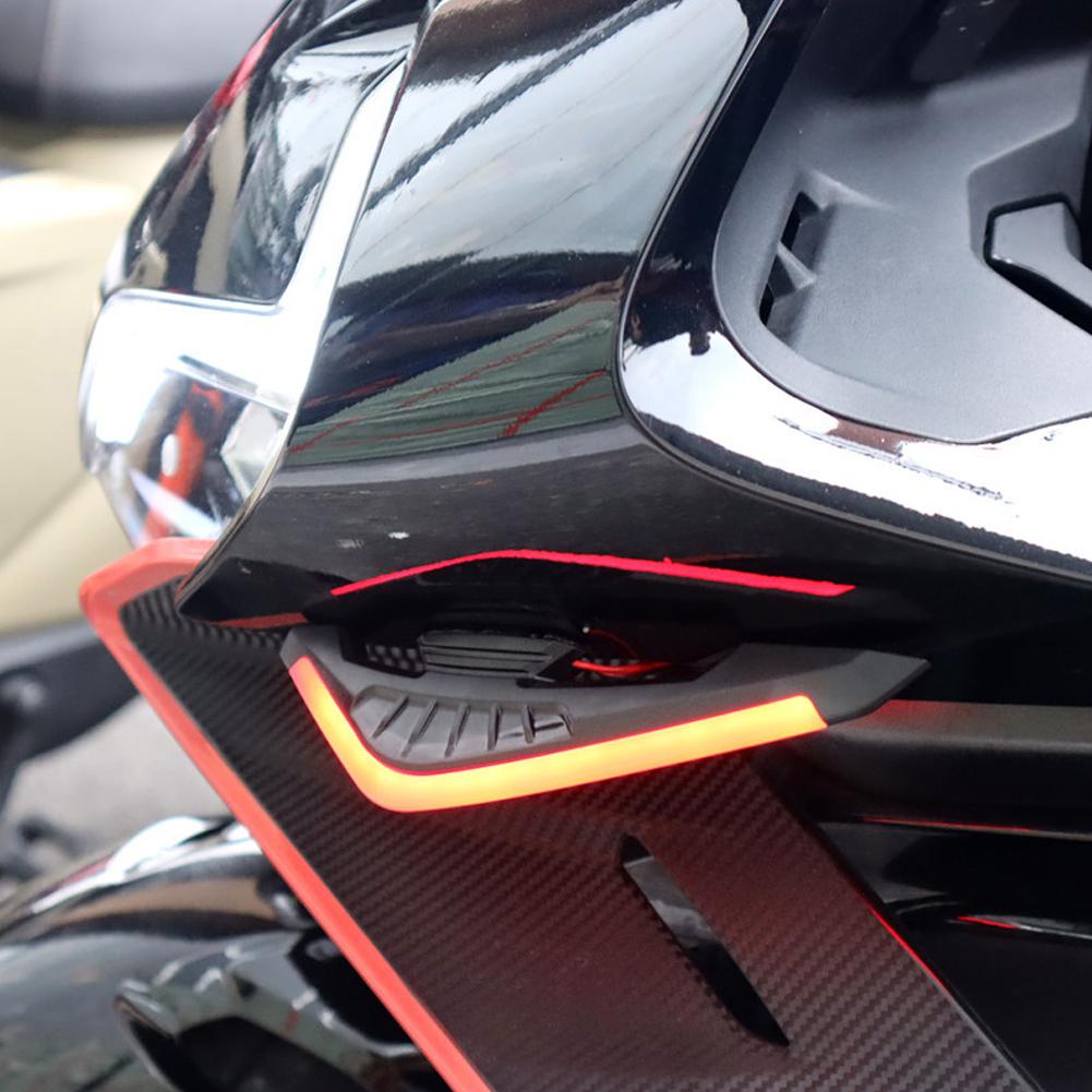2Pcs Motorcycle Front Side Spoiler Winglets Aerodynamic Wing Set Fixed Wind Wings with LED Light and Adhesive Decoration Sticker