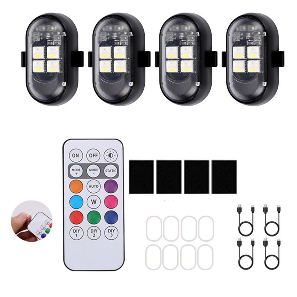 Car Wireless Remote Control Light 4 LED Beads 8 Color Ambient Light Set