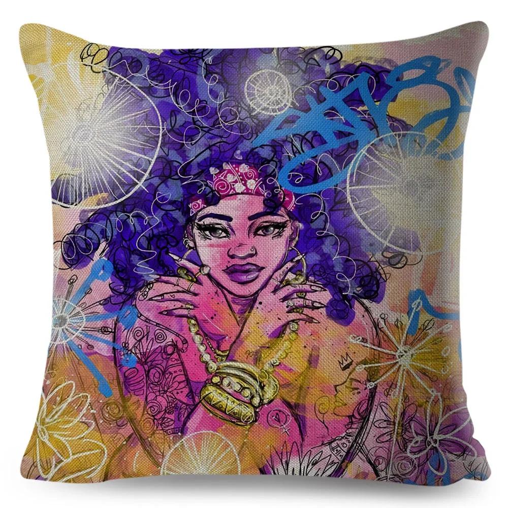 African Women Cushion Cover Decor Colorful Cartoon Lady Dream  Pillowcase Polyester Pillow Case for Bedroom Sofa Home