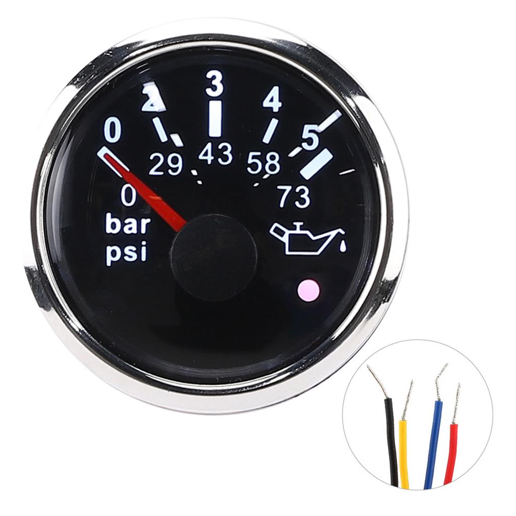 52MM 2in IP67 Oil Pressure Gauge 0‑5BAR 0‑73PSI Meter with Smart Alarm for Cars Yachts BoatsBlack Dial