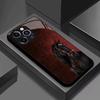 Coque de téléphone portable en verre avec motif cheval sur fond rouge, adaptée pour iPhone 17/16/15/14/13/12/11Pro Max, protection intégrale anti-chute