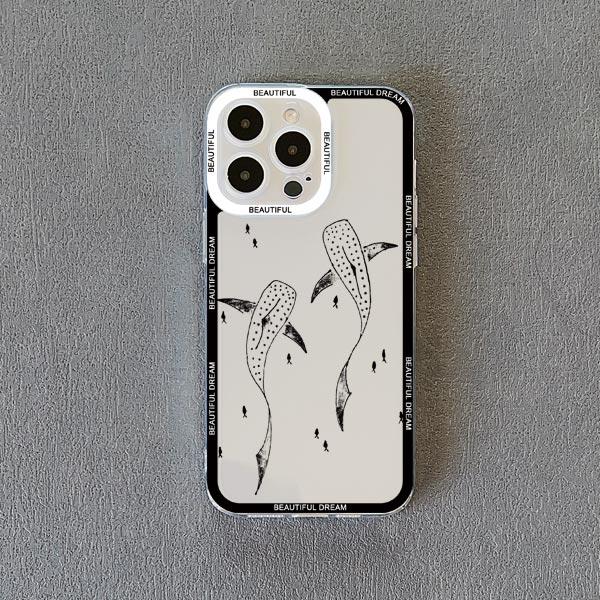 Ocean Whale Jellyfish Hand Painted Pattern Clear Phone Case For iphone 14 11 12 13 15 Plus Pro Max 7 8 Plus SE2020 X XR XS Cover