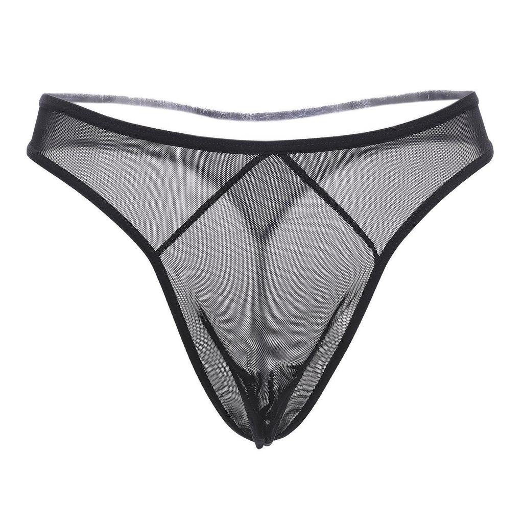 Ultratenká pánská průhledná tanga ze síťoviny - Macho spodní prádlo T-Back s nízkým pasem