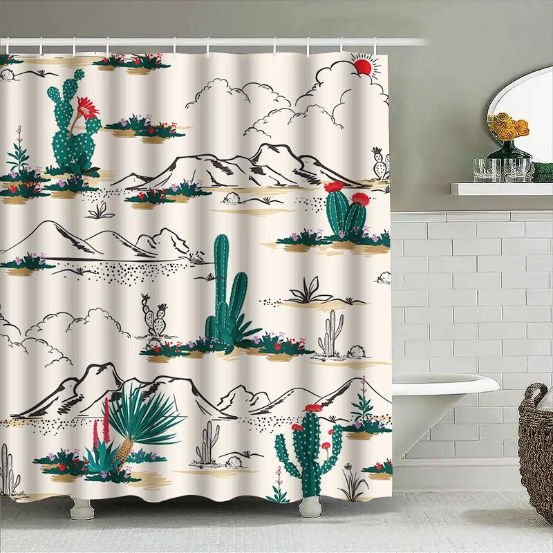 Modern Bathroom Shower Curtain Wild West Cactus Print Home Decor Waterproof Washable Fabric Shower Panels for Bathrooms In Bedro