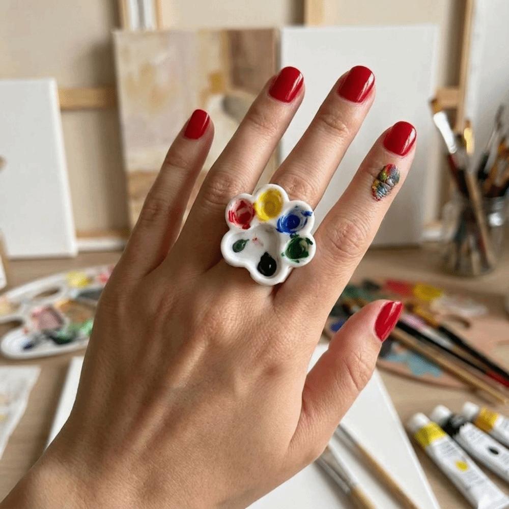 Detachable Paint Palette Ring Plastic Acrylic Paint Tray Convenient Cat Paw Ring Palette Gift