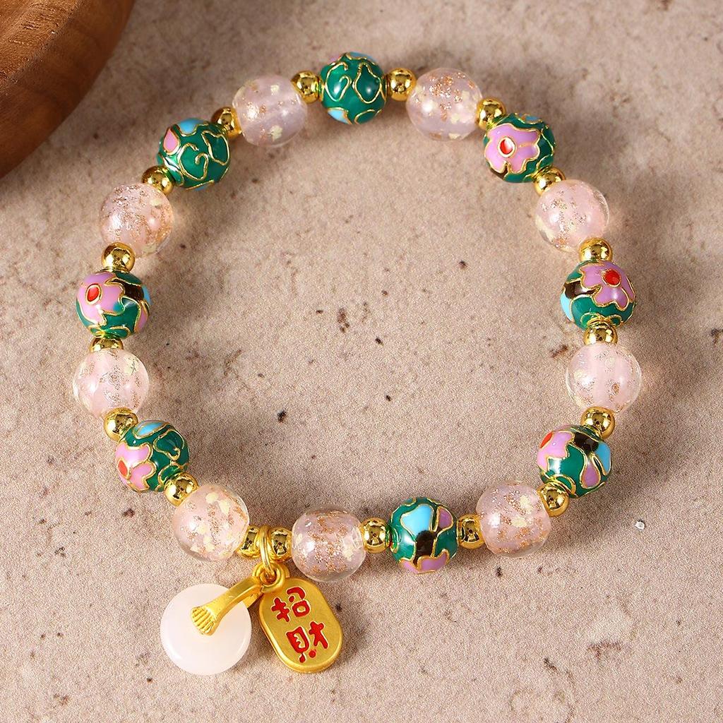 Cloisonné Enamel Floral Peace Buckle Bracelet - Luminous, High-End Jewelry for Women