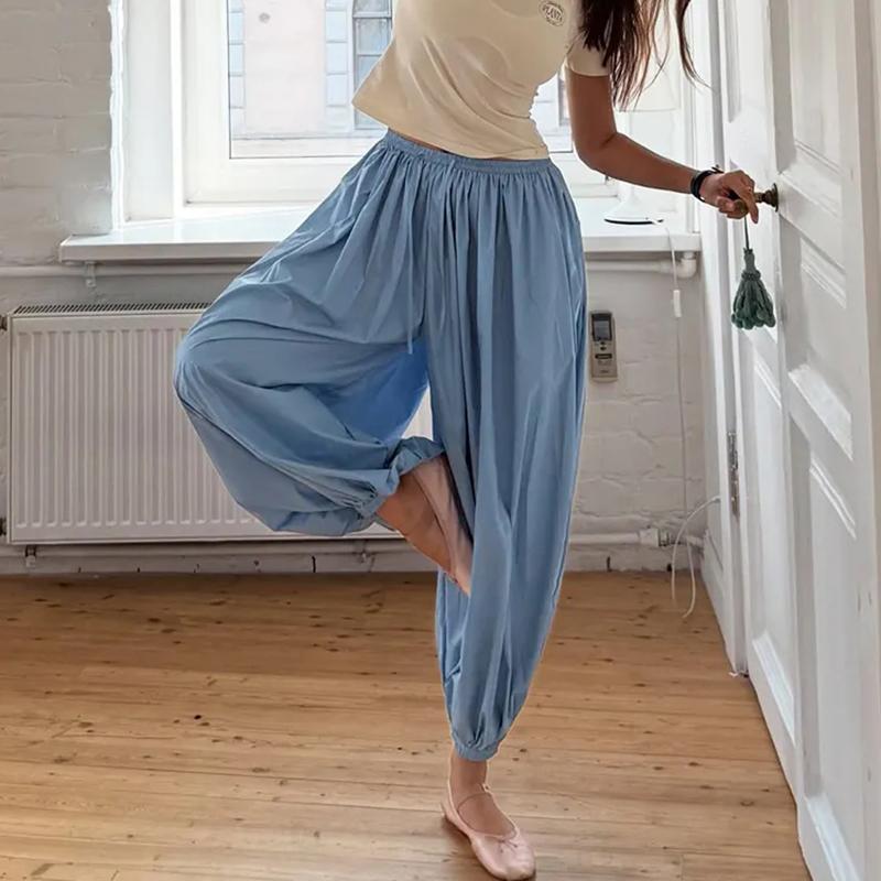 2026 Summer Loose Long Pants Women Trousers Pleated High Waist Trousers Solid Casual Wide Leg Bloomers Women Dance Lantern Pants