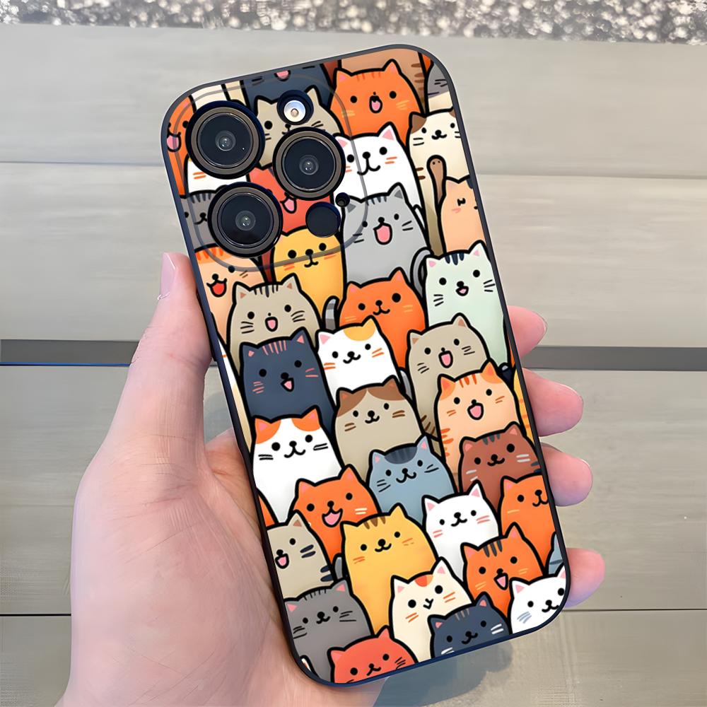 Cute Cats Background Phone Case For IPhone 17 Air 16 E Pro Max 15 14 13 Mini 12 Pro 11 Max Plus Black Soft Shell