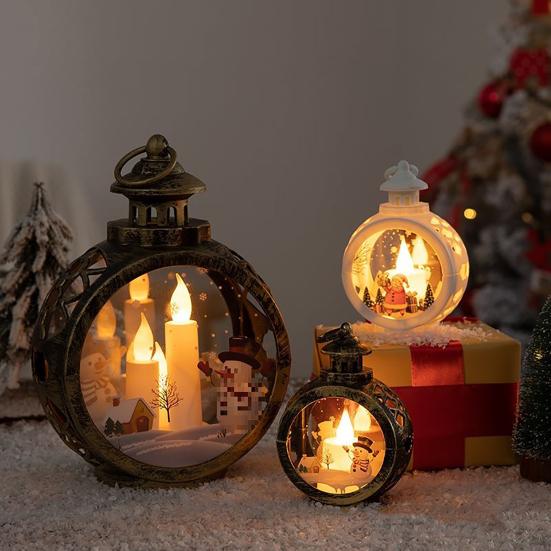 Yousheng Christmas Vintage Night Light Battery Operated LED Candle Lantern Light Up Santa Claus Snowman Lamp Table Ornament for Home Party Decoration