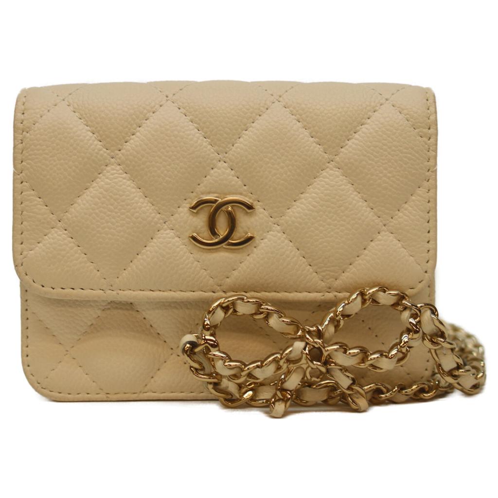 CHANEL AP3352 White Caviar GHardware Matelassé Ribbon Chain Belt Mini Pouch Shoulder bag White/GDHardwareUsed
