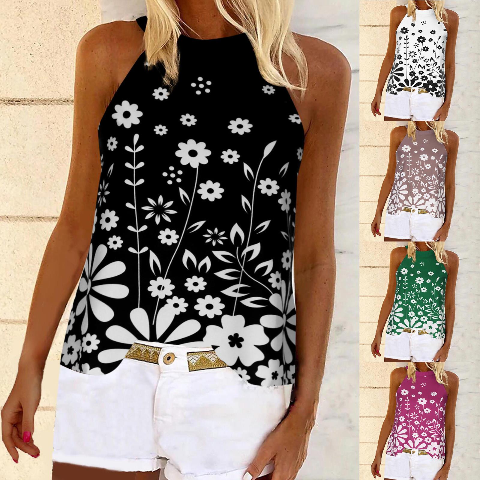 

Женская повседневная блузка без рукавов с принтом без бретелек и круглым вырезом, пуловер, топы