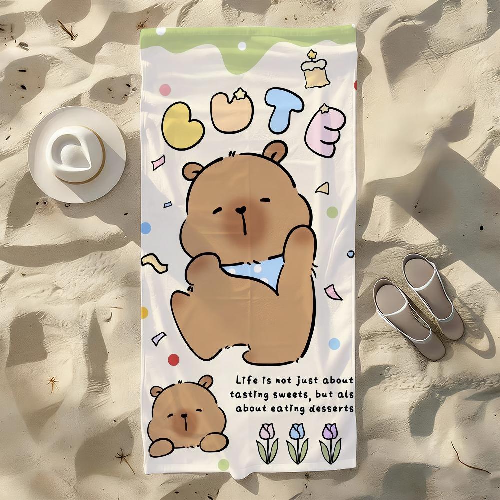 

Cartoon Cute Capybara Towel For Swim Yoga Gym Quick Drying Soft and skin-friendly Beach Towels All-Season W30*H60(CM)