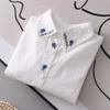 Spring Autumn Pure Cotton White Shirts Women Turn Down Collar Embroidered Long Sleeve Casual Tops Little Blue Flower