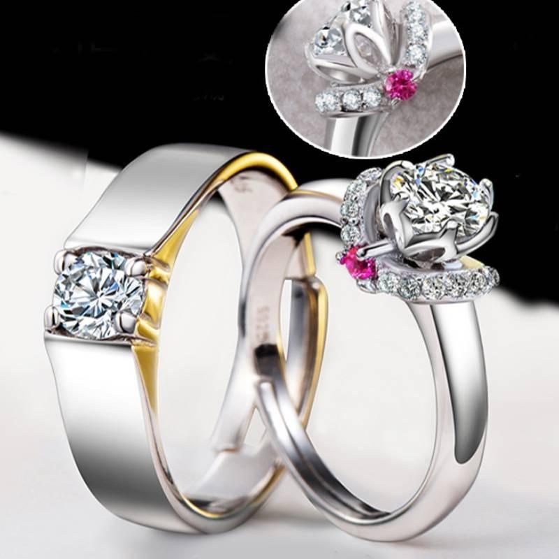 Fashionable Geometric Design Adjustable Couple Rings With Platinum Finish