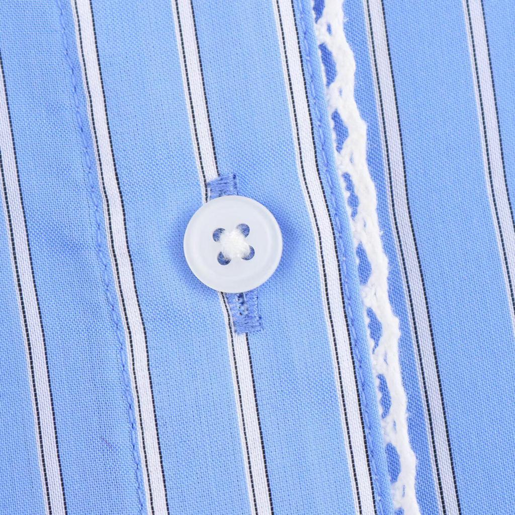 2025 Spring Women's Casual Lace Patchwork Striped Shirt