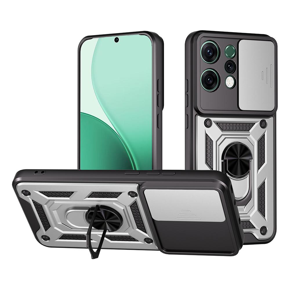 For Oppo Reno14 5G (Global) Case with Slide Camera Lid PC+TPU Kickstand Phone Cover