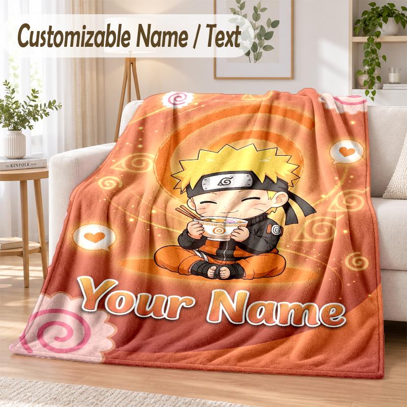 Naruto Custom Name Flannel Throw Blanket Soft Warm for Sofa Bed Indoor Home Use