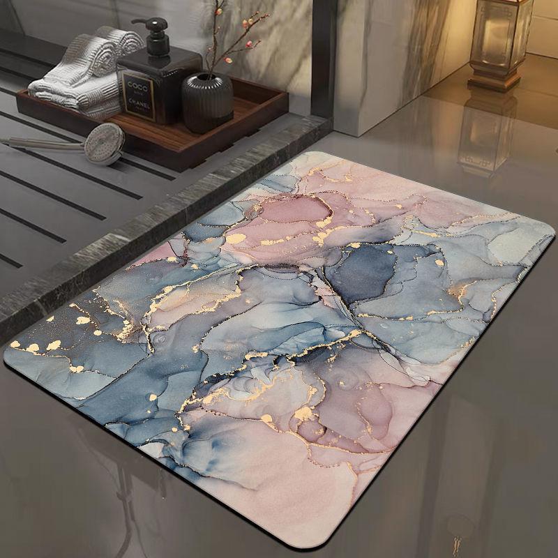 1pc Modern Marble Printed Diatom Mud Carpet Absorbent Quick-drying Bathtub Mat Doorway Decorative Entrance Bathroom Accessories