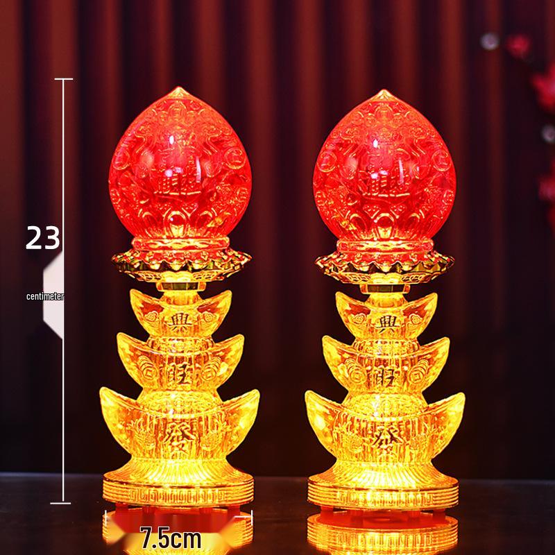 Electric Candle God of Wealth Offering Lamp: Lotus/Buddha Design, Battery-Powered, Ever-Burning for Home Altars.