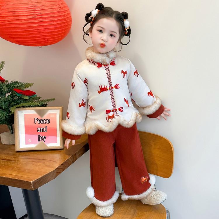Meng Tang Tang 2025 Girls  Chinese New Year Hanfu Set - Children s Festive Winter Outfit 90cm
