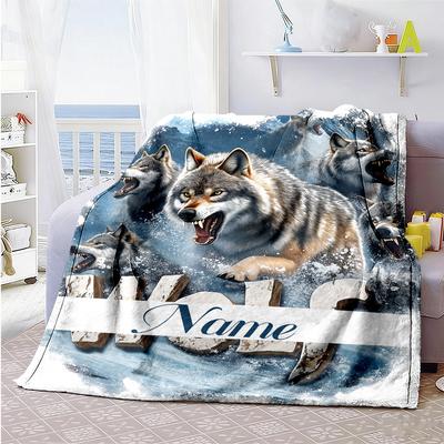 Wolf Nature Personalized Name Blanket Throw Customizable Blanket Soft Warm Cozy Versatile for Couch Chair Home Decor Livingroom All-Season Use
