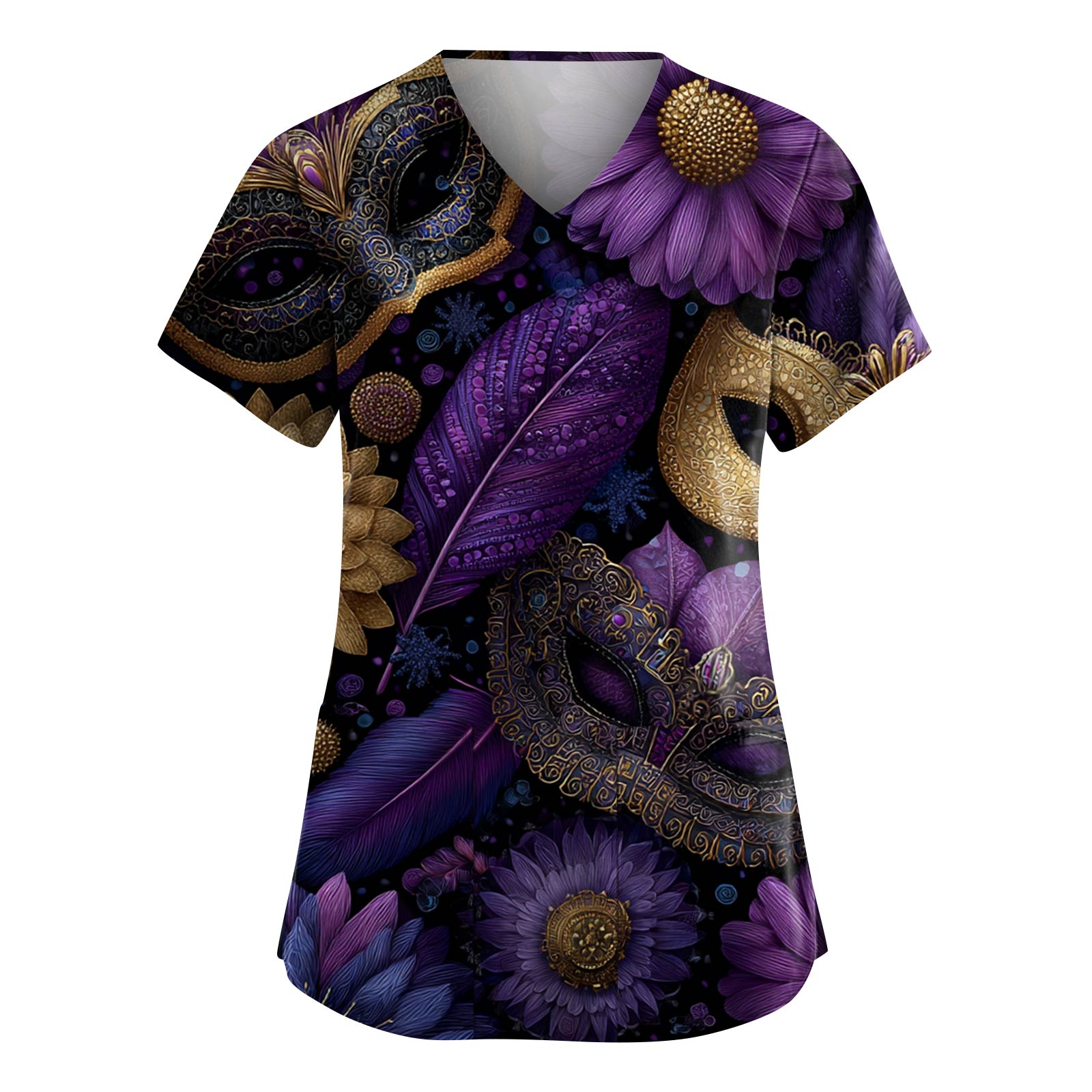 

Жіночий модний робочий одяг з V-подібним вирізом та короткими рукавами, з кишенями, топ з карнавальним принтом, уніформа доглядальниці XXXXL фіолетовий