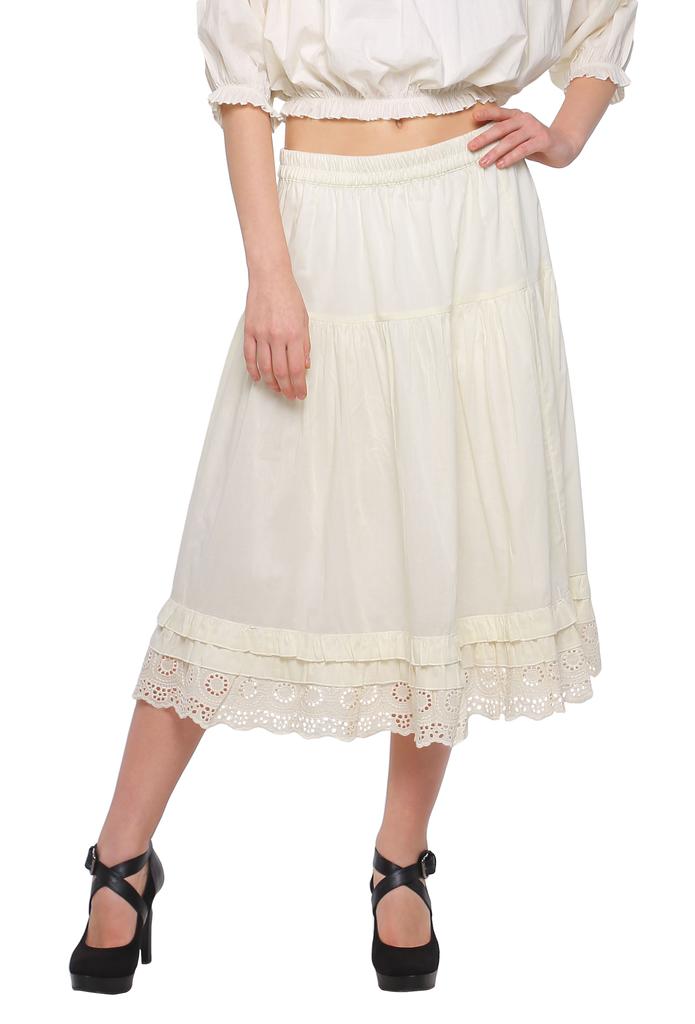 Moomaya Solid Skirts For Women Knee Length Cotton Flared Girls Skirt