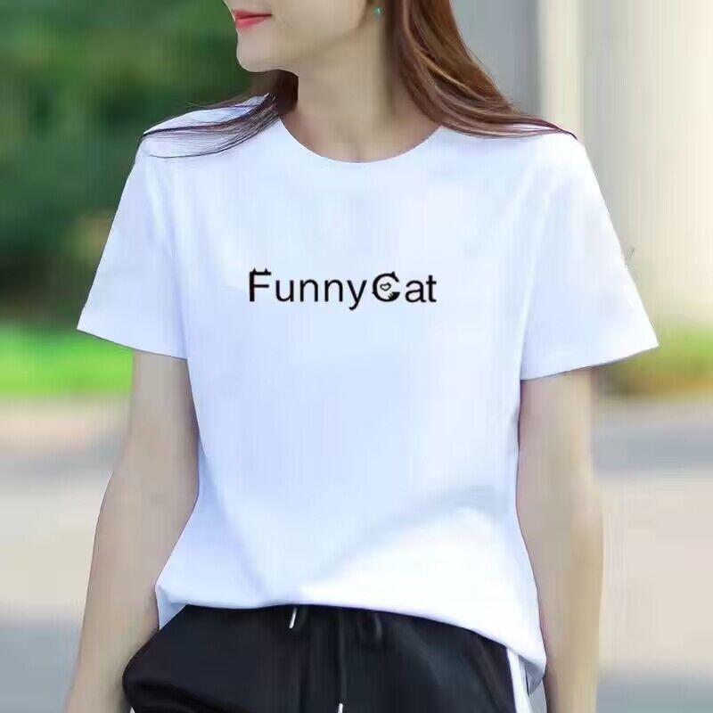 White Short Sleeve Round Neck T-shirt Loose Slimming and Fashionable Half Sleeve Top