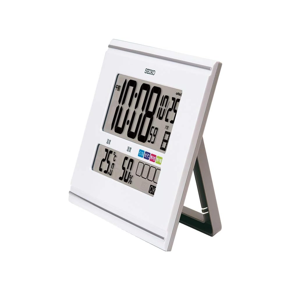 Seiko Clock Wall Clock/Desk Clock, Radio Controlled, Comfortable Environment NAVI, Digital, White Pearl, 180 x 260 x 22 mm, SQ445W