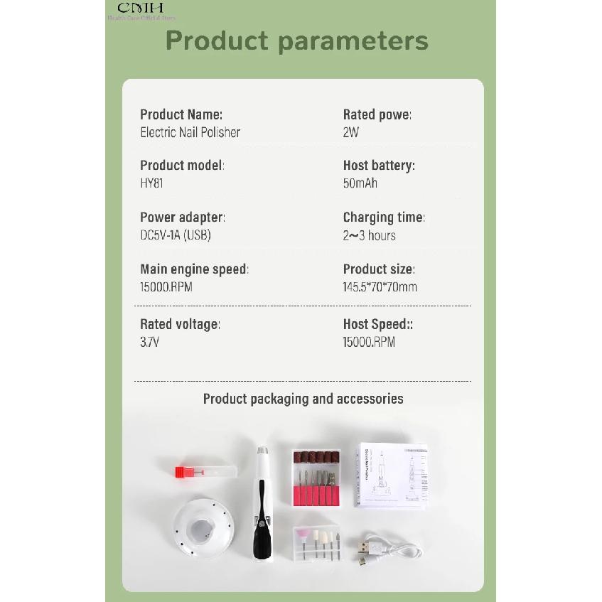Electric Nail File Drill Cordless Rechargeable 12 Sanding Heads Long Battery Manicure Pedicure Tool Gel Acrylic Nails Callus