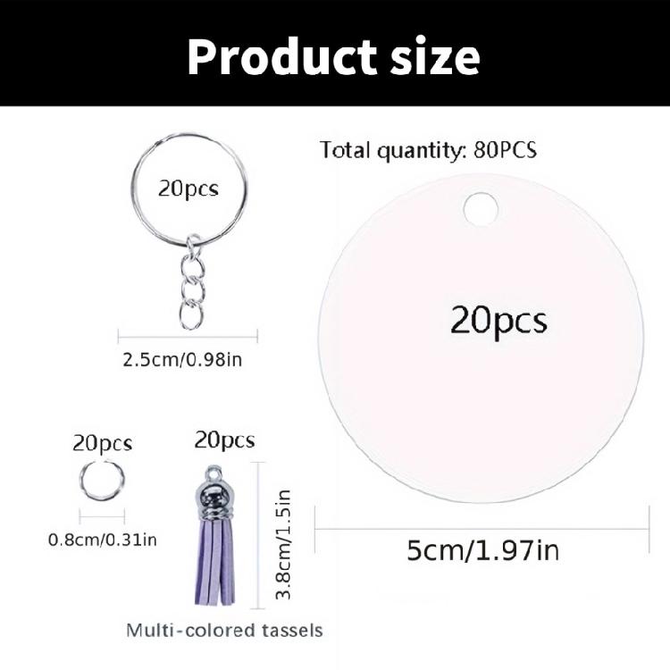 80pcs Keychain Making Kits with Assorted Tassels Double Sided Sublimation Aluminum Key Chain Blanks Accessories