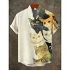 Men's Shirt Fashion Cat Print Short Sleeved Shirt Outdoor Beach Loose Casual Hawaiian Shirt Comfortable Fabric