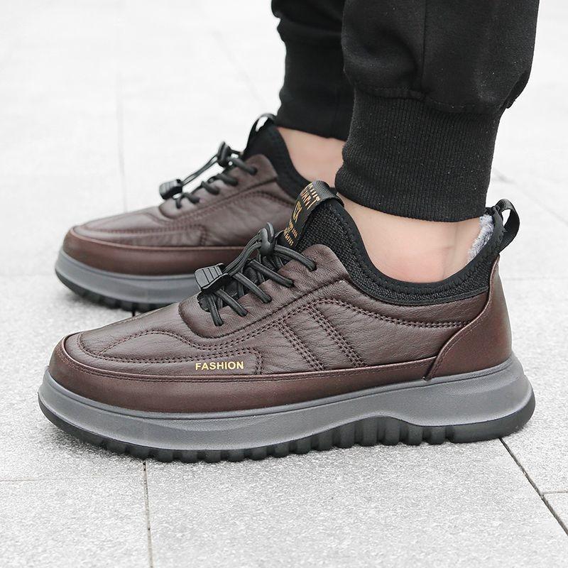 Cotton shoes men's autumn and winter thick-soled comfortable and lightweight casual shoes outdoor trend fashion leather velvet warm men's shoes