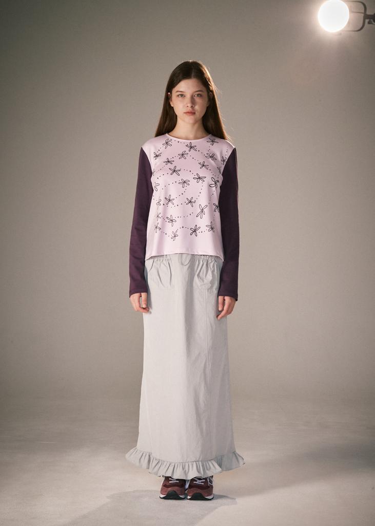 Pibeuseupibeuseu Handwriting Flower Long Sleeve Top / Pink