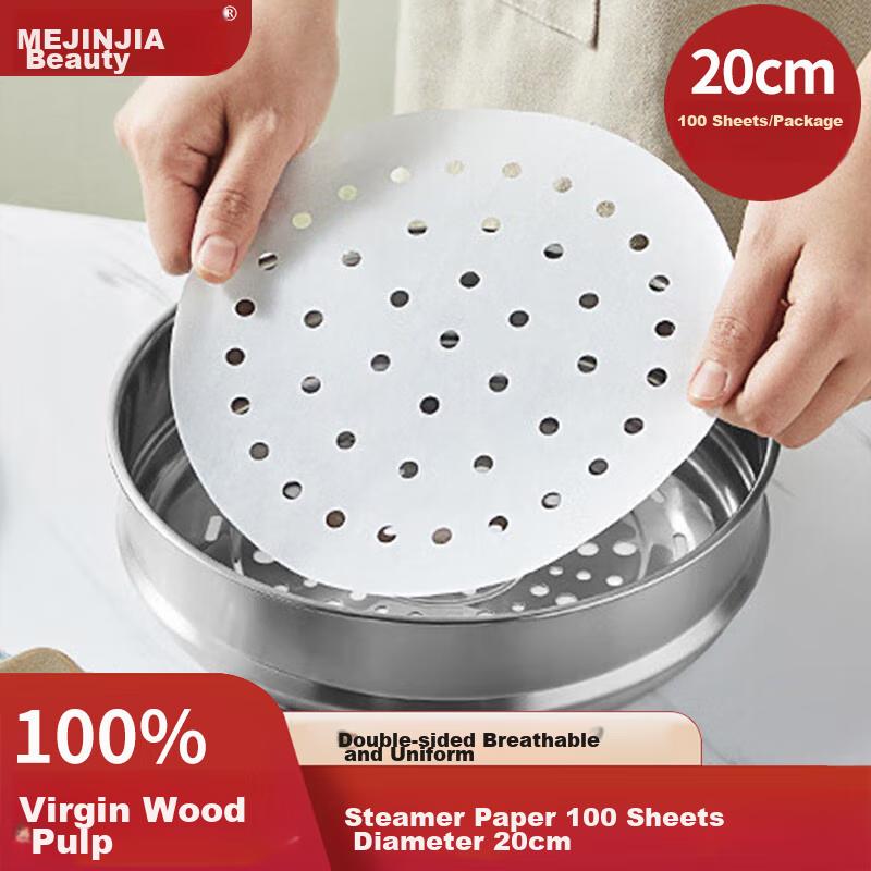 MEIJINJIA Steamer Paper, 20cm X 100 Sheets, Disposable Food-Grade Paper for Buns And Mantou, Non-Stick Household Steamer Liner Paper, Round Shape
