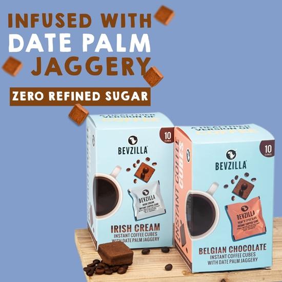 Bevzilla Gift Box of 10 Assorted Instant Coffee Cubes With Electric Frother & Enamel Mug|Date pam Jaggery | Healthy Coffee