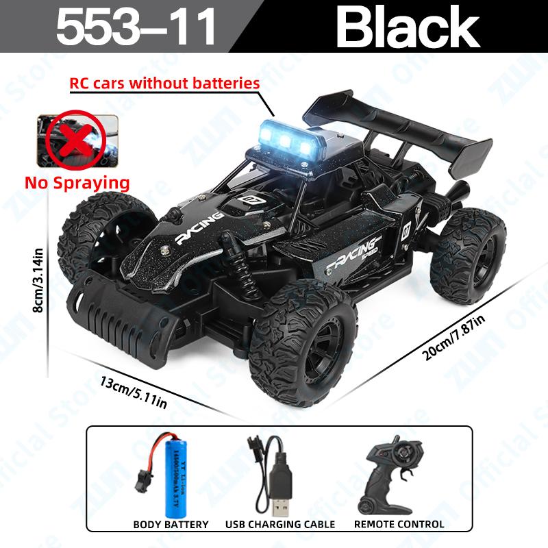 ZWN 1:18 2.4G RC Car With LED Light Alloy Light Spray 2WD Off-road Remote Control Climbing Vehicle Outdoor Cars Toy Gift for Kid