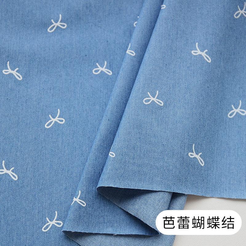 0,5 m/1 m/2 m Baumwoll-Denim-Stoff mit geringer Elastizität, gewaschen, mit Schleifendruck, für Hosen, Kleider, Taschen, handgefertigt, DIY-Bekleidungsstoffe